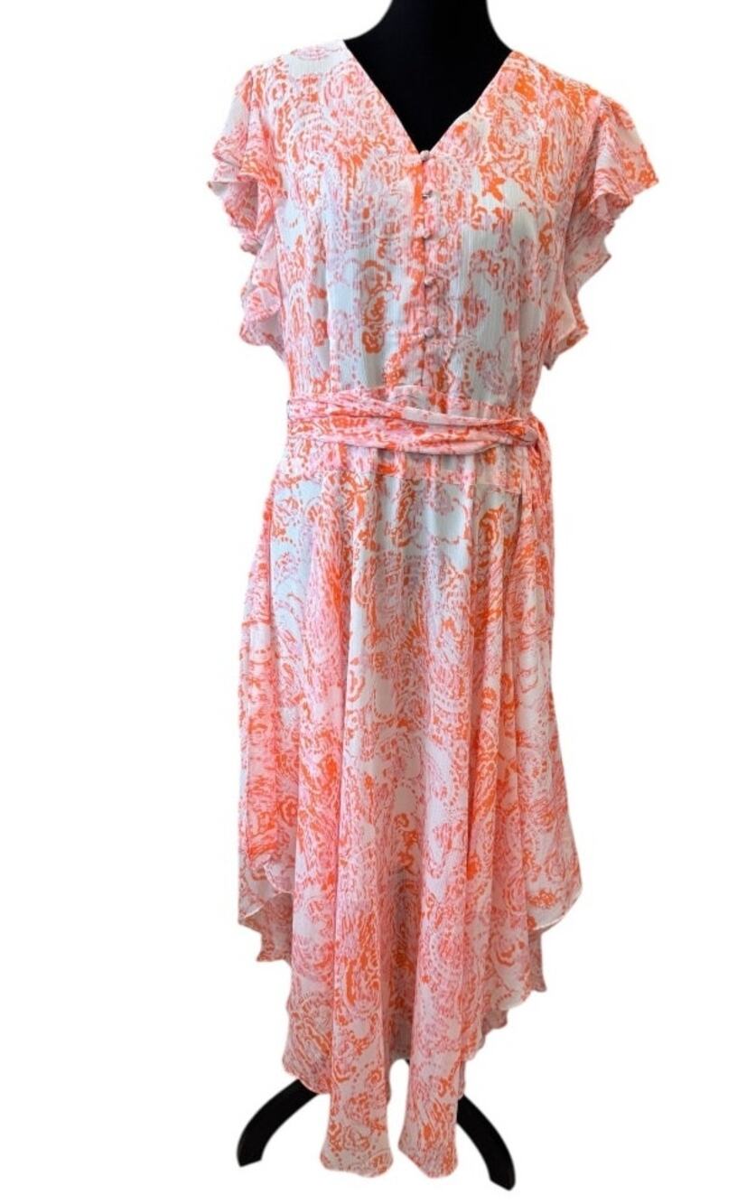 Vince Camuto Bloomingdale's Orange Fizz Asymmetric Hem Midi Dress  XL ret $118